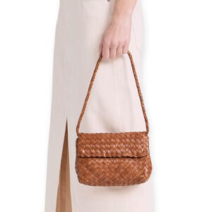 Loeffler Randall Billie Woven Flap Buffalo Leather Shoulder Bag Purse Tan Brown